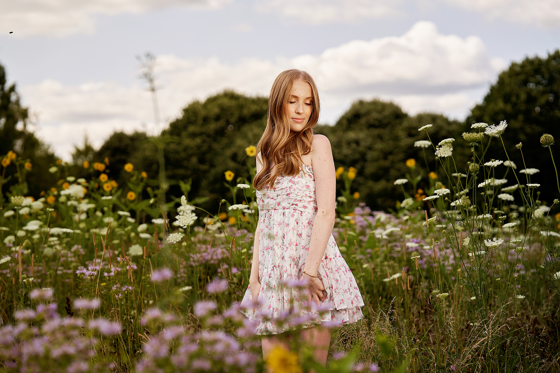 Class of 2027 senior Allison in pink dress at Toledo Botanical Garden in Toledo Ohio